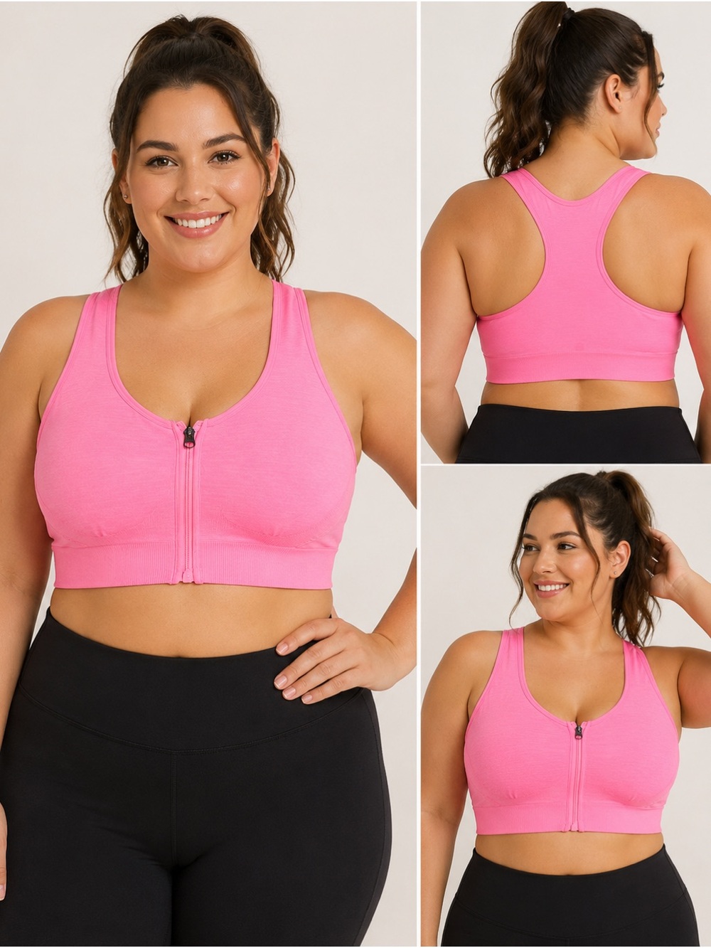 NWT Avia Pink Zip Front Sports Bra 3X/XXXL Medium Support Racerback